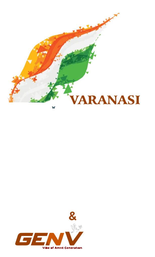 Namo Book Fest and Gen V Fest logo featuring an Indian tricolor pen design and Varanasi text.
